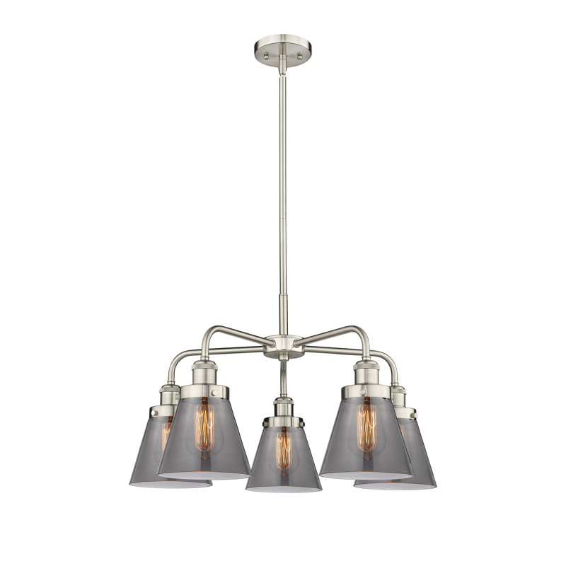 Cone 5 Light Stem Hung Chandelier, Plated Smoke, Satin Nickel