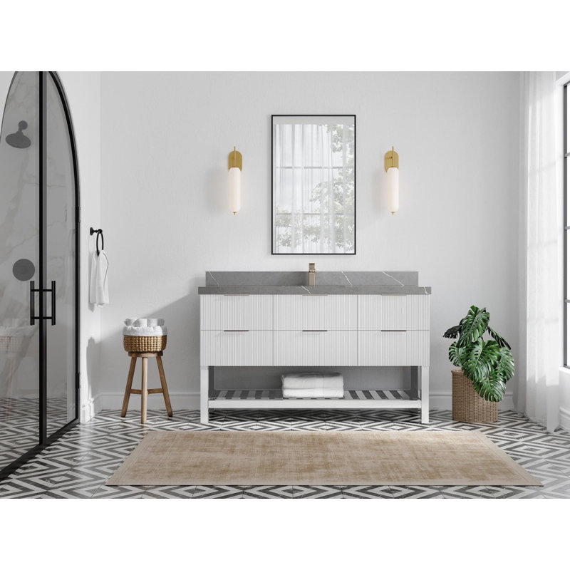 Meuble-lavabo simple 60 po avec plateau en quartz Catalina