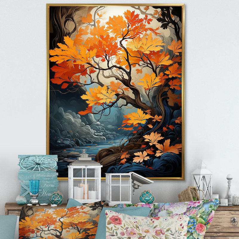 «Maple Tree Neon Vibrancy I» sur toile, H 20 po x l 12 po x P 1 po, Cadre flottant doré