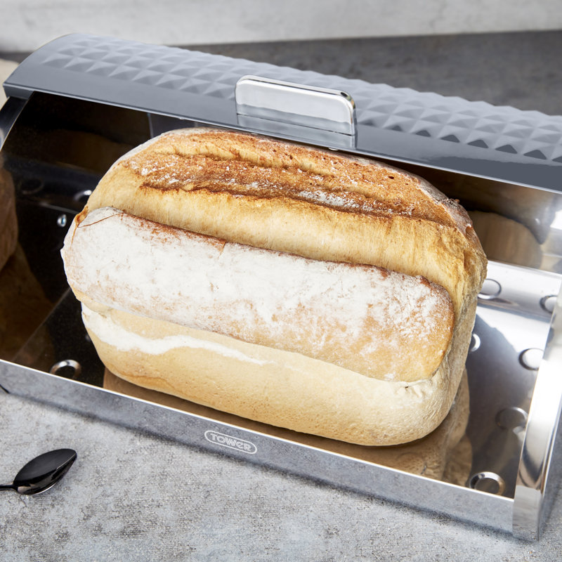 Tower Solitaire Roll Top Bread Bin, Stainless Steel, Grey