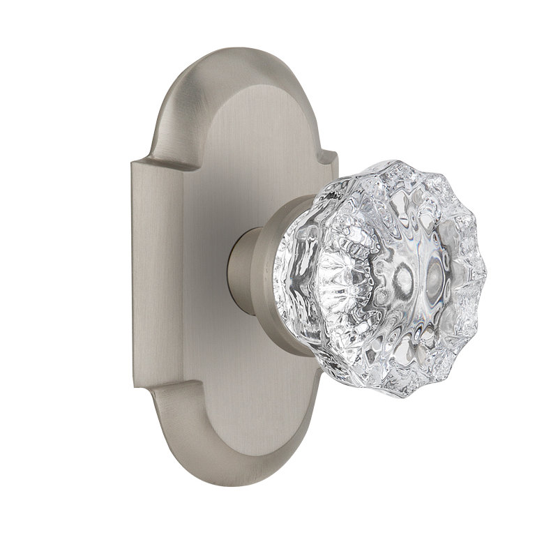 Cottage Plate with Crystal Door Knob, Satin Nickel, 2.375"