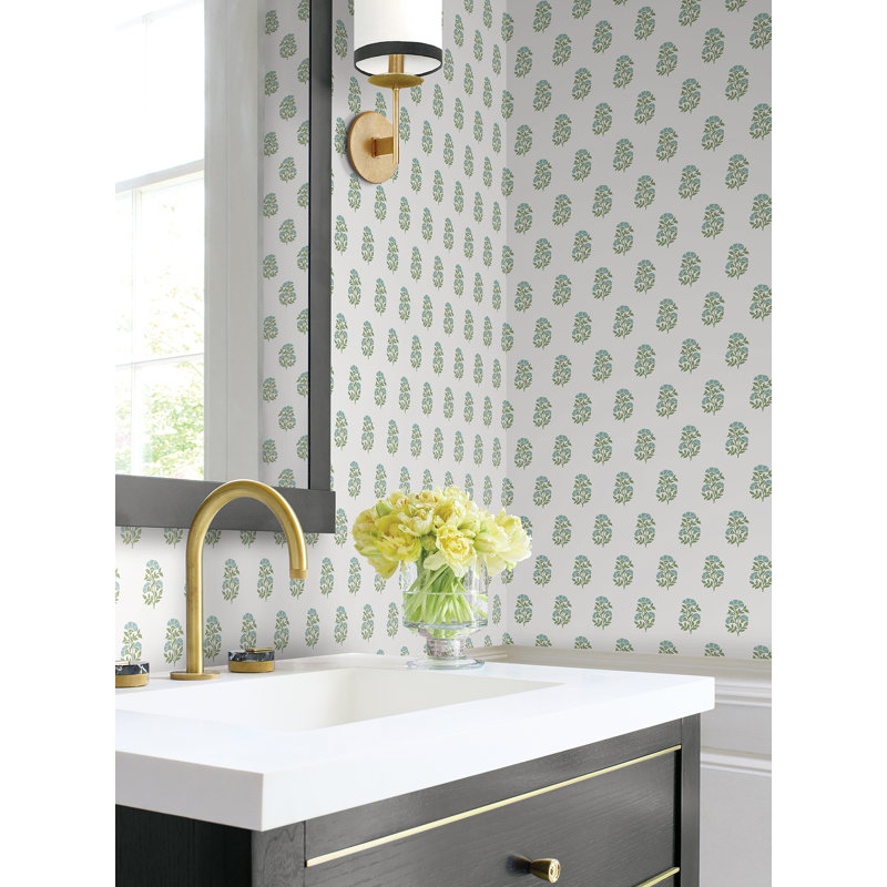 Papier peint floral vert Sylvie, Vert