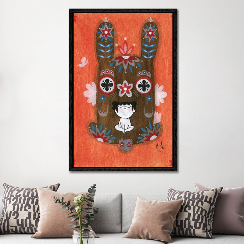 Folk Blessings - Bunny by Martin Hsu - Painting on Canvas, 152.5 cm H x 101.5 cm W, Black Framed