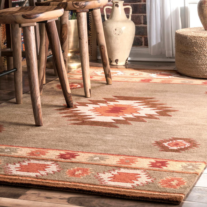 Southwestern Wool Hand Woven Area Rug, Rectangle 152 x 244cm