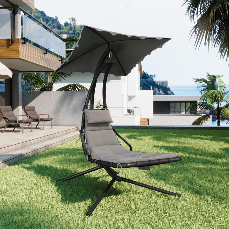 Outdoor Chaise Lounge Swing Chair with Canopy, Hanging Curved Lounger for Patio, Pool, Garden, or Backyard, Gray