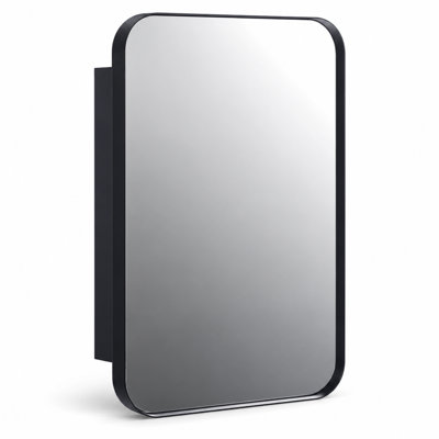 16" W × 24" H Recessed or Surface Mount Metal-Framed Medicine Cabinet with Mirror and 2 Adjustable Glass Shelves, Matte Black