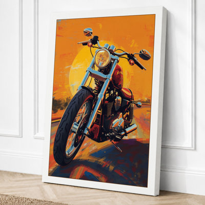 Motorcycle at Sunset Retro - Wrapped Canvas