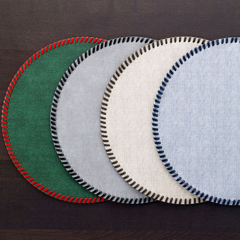Whipstitch Vinyl Round Placemats, Bluebell