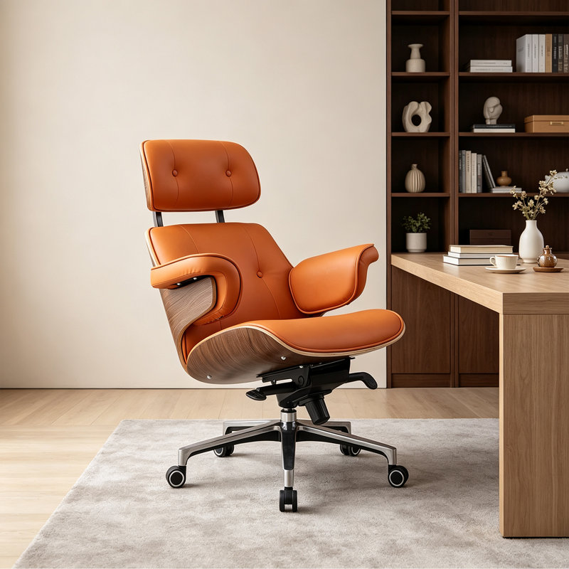 Chaise de bureau moderne en similicuir réglable, Orange