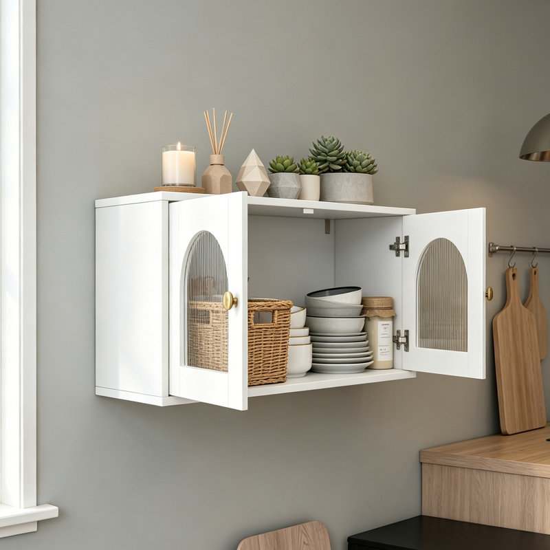 Armoire murale à porte en verre, armoire murale flottante avec tablettes réglables, rangement polyvalent pour la cuisine, la salle de bain et le salon