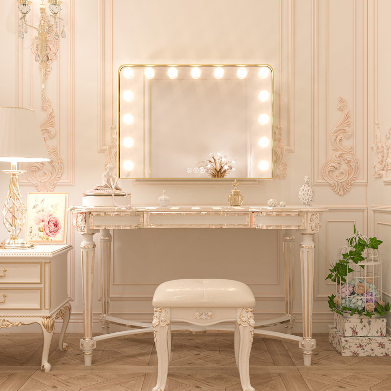 Jahziyah LED Lighted Hollywood Makeup Mirror Vanity Mirror with Dimmable & Memory Function, Gold, 18" x 23"