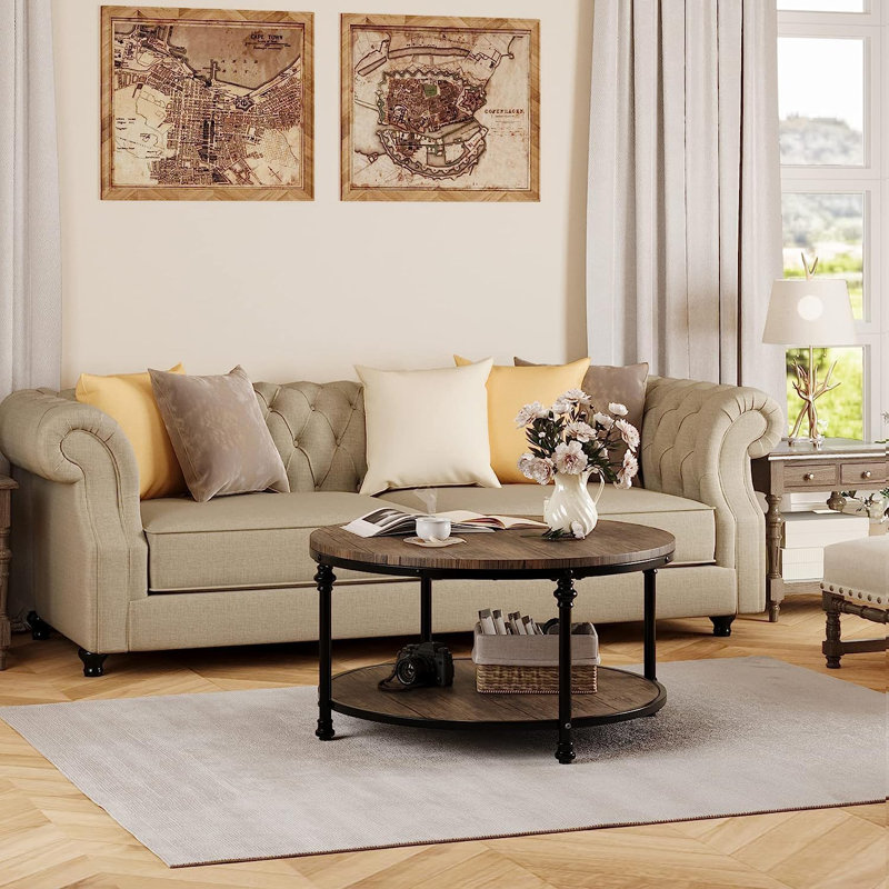 2-Tier Rustic Wood Round Coffee Table