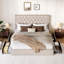 Lit très grand avec 4 tiroirs de rangement, lit plateforme tapissier avec tête de lit, capitonnage et rivets, beige-2052952994-2052952990