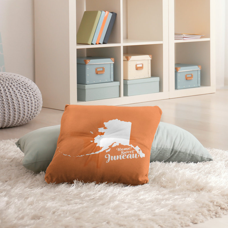 Reversible Throw Pillow, 30" H x 30" W, Orange, Juneau/Alaska