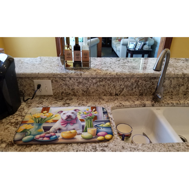 Decorating Easter Pit Bull Terrier Dish Drying Mat