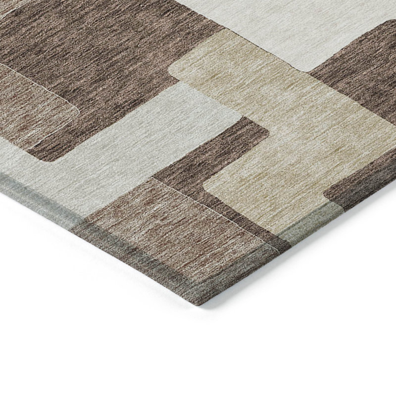Brown Geometric Rectangular Synthetic Indoor/Outdoor Rug