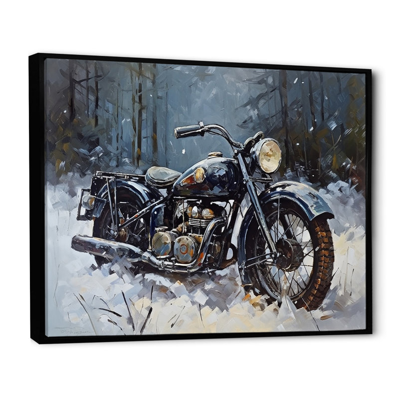 «War Rustic War Bike In Winter I», impressions d'art sur moto, Cadre flottant noir, 12" H x 20" W