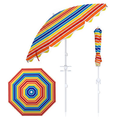 Parasol de plage 6,5 pi avec inclinaison et ancre de sable, protection solaire UPF 50+, porte-gobelet arc-en-ciel