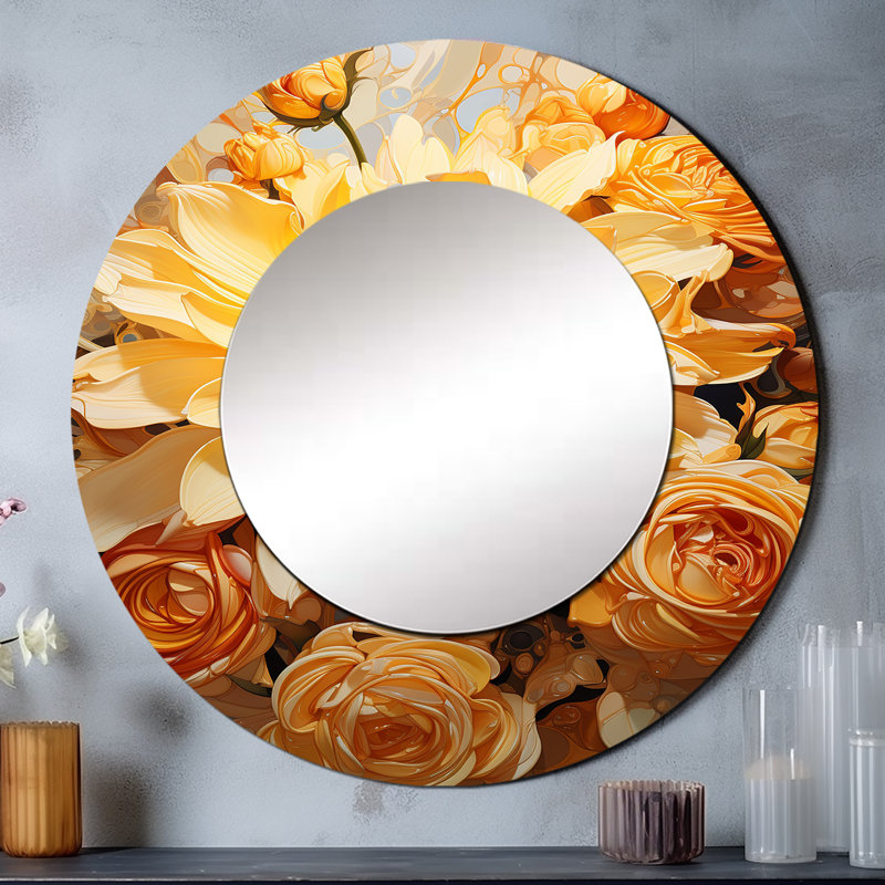 Radiant Reverie Botanical I - miroir botanique, miroir mural décoratif rond moderne, impression d'art en métal, 29 po x 29 po