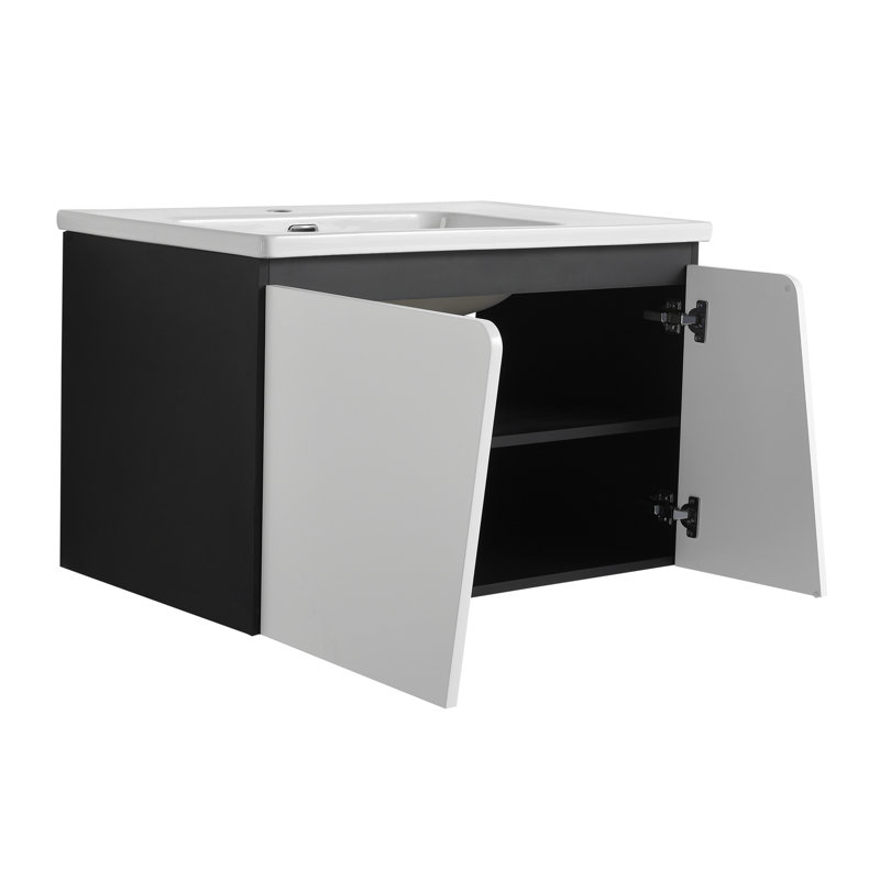 Meuble-lavabo mural flottant 32 po avec lavabo simple et porte d'armoire à fermeture en douceur 32 po
