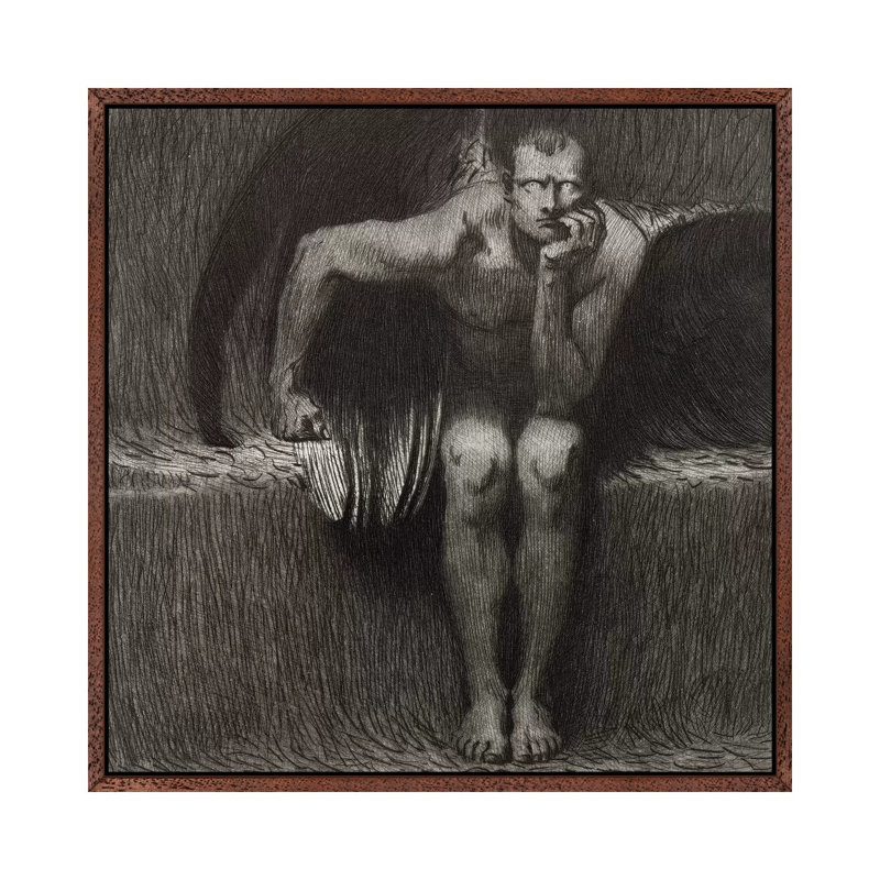 Lucifer, 1892 by Franz Von Stuck - Painting on Canvas, 93.98cm H x 93.98cm W x 3.81cm D, Classic Brown Wood Framed