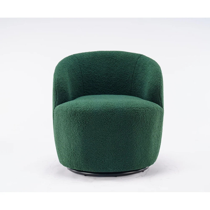 Swivel Accent Armchair Barrel Chair With Powder Coating Metal Ring, Teddy Green