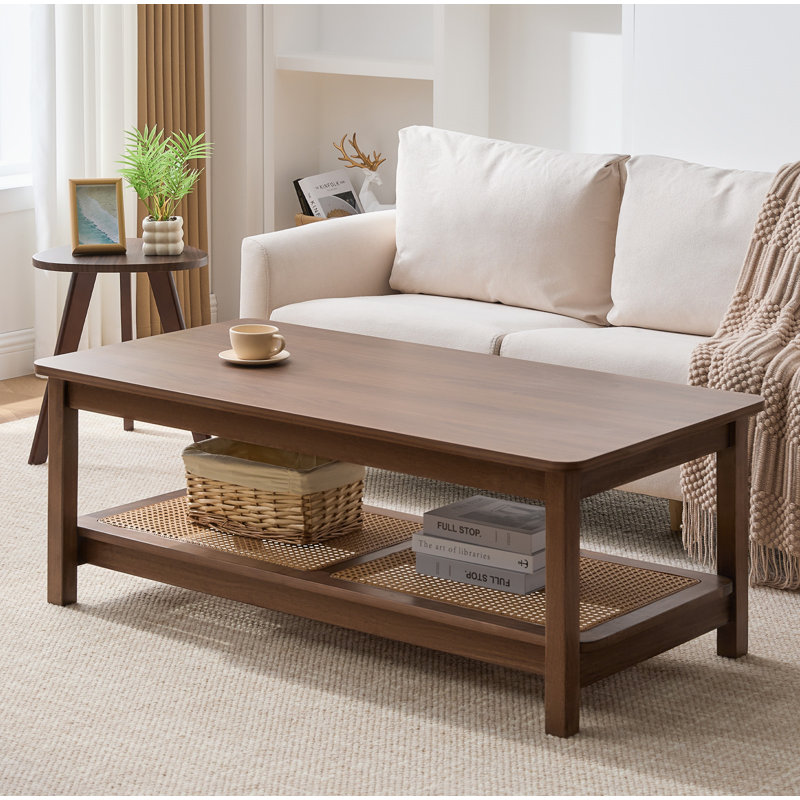 47.2" Solid Wood Frame Coffee Table with Storage, Walnut