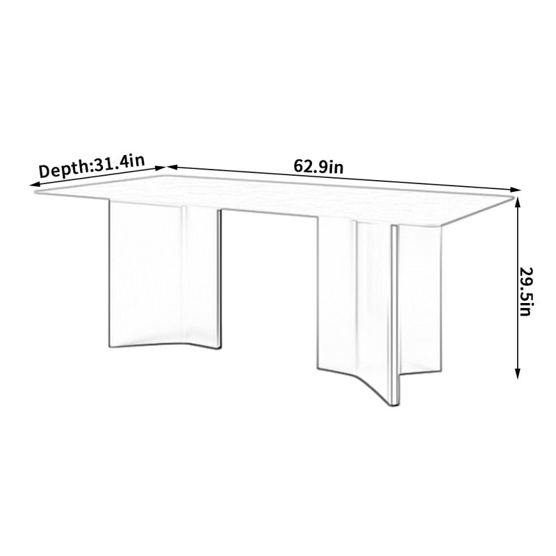Dreven Metal Base Dining Table, 29.5"H x 62.9"L x 31.4"W