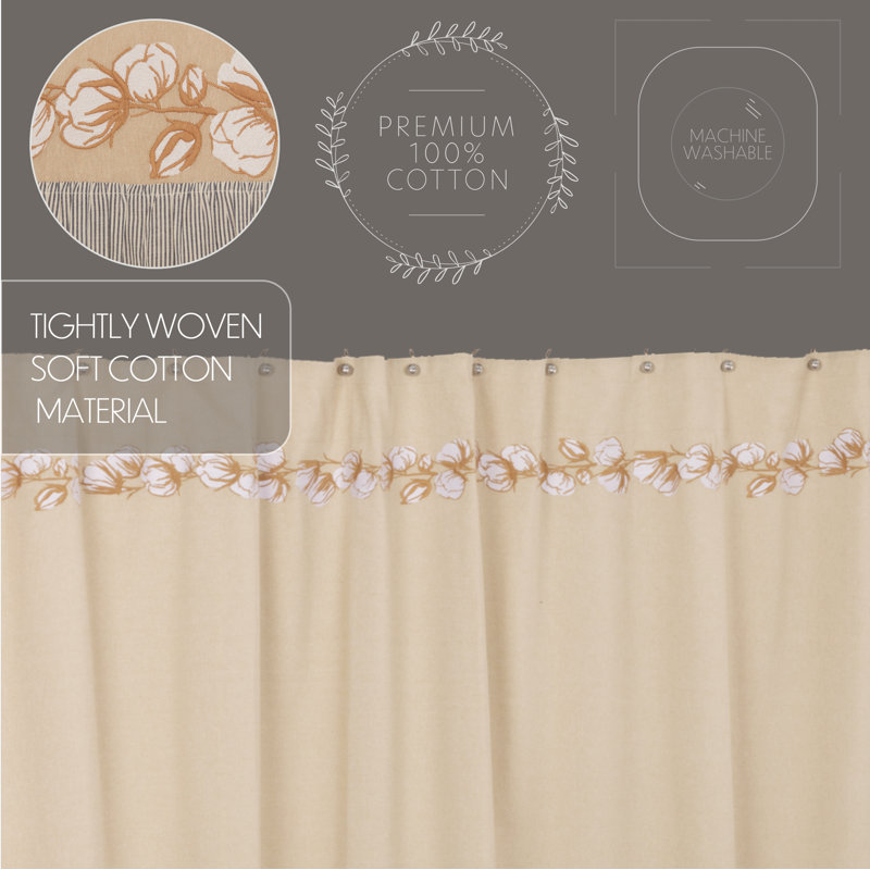 Ashmont Khaki Tan Cotton Shower Curtain with Ruffled Edge