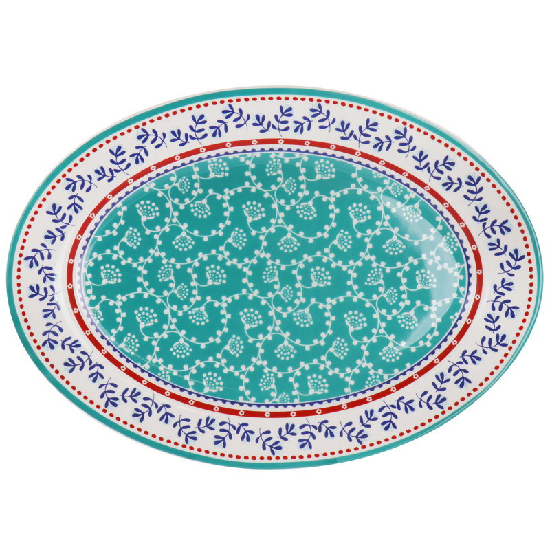 Village Vines 14 Inch White Ceramic Oval Serving Platter