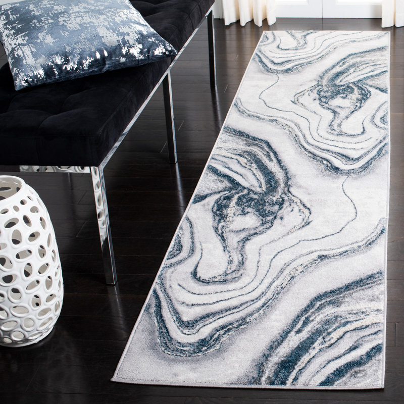Tapis gris / bleu Shara, Tapis de couloir 2 pi 2 po x 8 pi