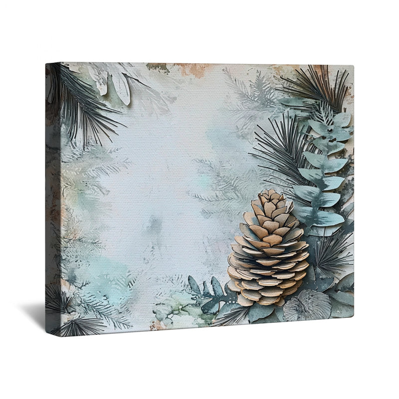 Pinecone Eucalyptus Arrangement Canvas Gallery Wrap in Many Sizes, 16 x 16 inches