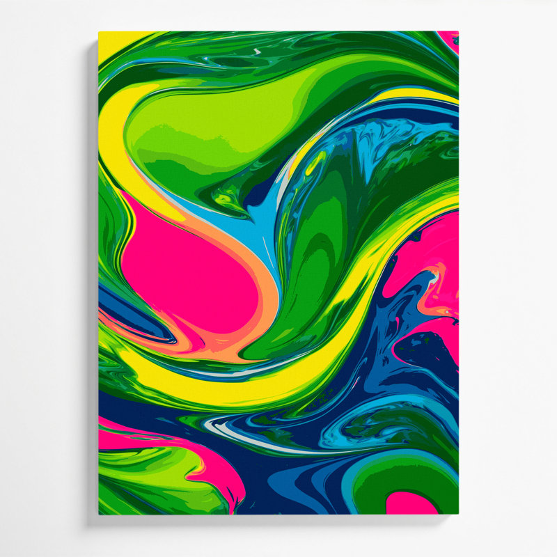 Abstrait art fluide sur toile verte 28, H 10 po x l 8 po