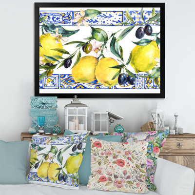 " Lemon Ornament On Blue Geometrical Pattern II " Color Photography Print