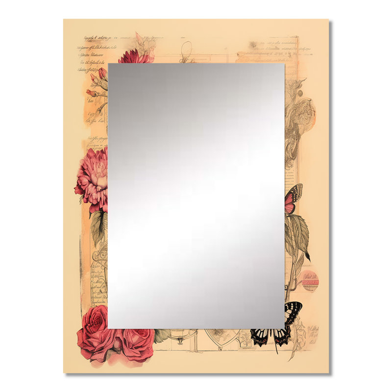 Illustration rétro d'un papillon rose romantique, 32 po x 24 po