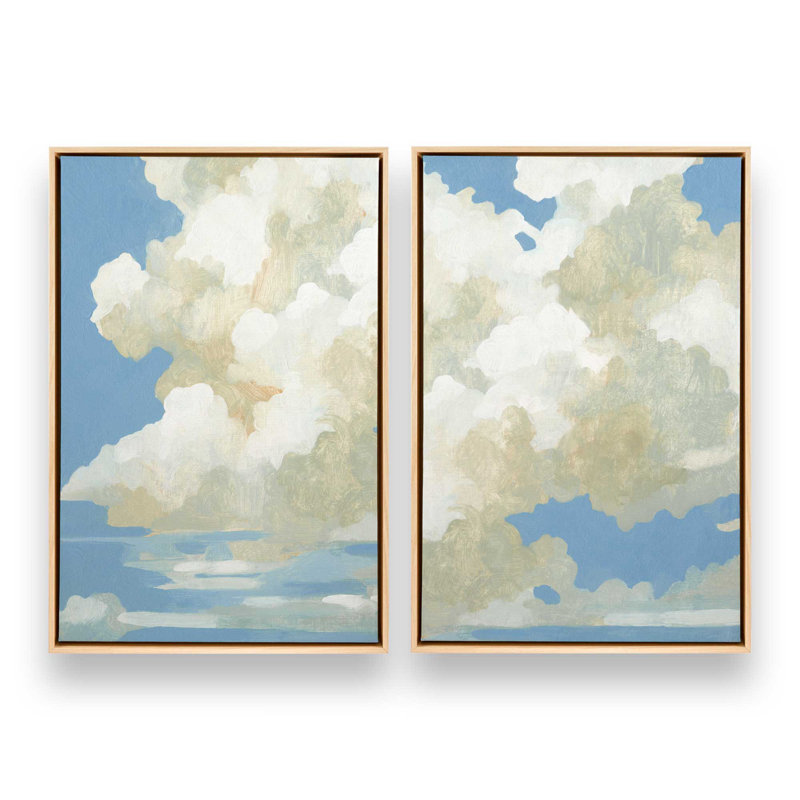 «Calm Clouds in the Breeze», ensemble de 2, H 37 po x l 50 po, Cadre américain en érable flottant