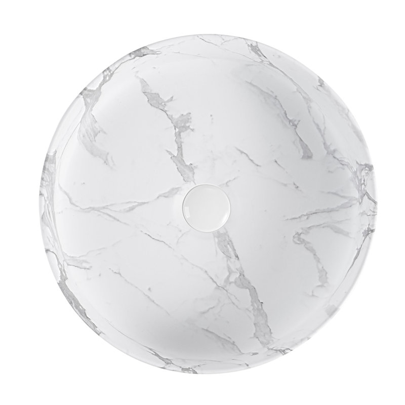 BB16-14A-303, lavabo intégré en céramique de Carrare blanc, bonde et robinet non inclus