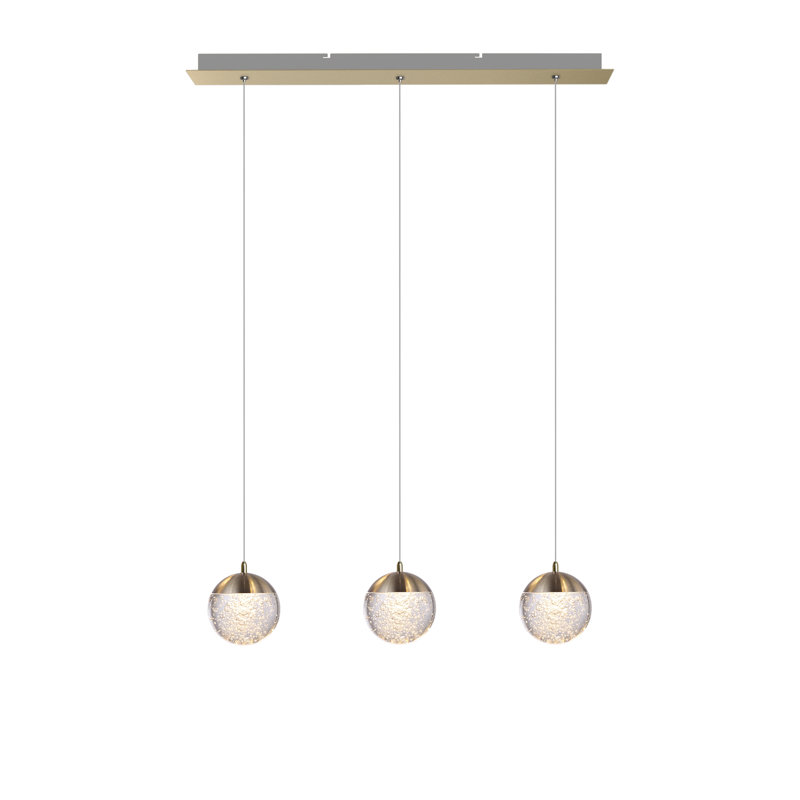 Heatherly 3 - Light Kitchen Island Pendant, Brushed Brass