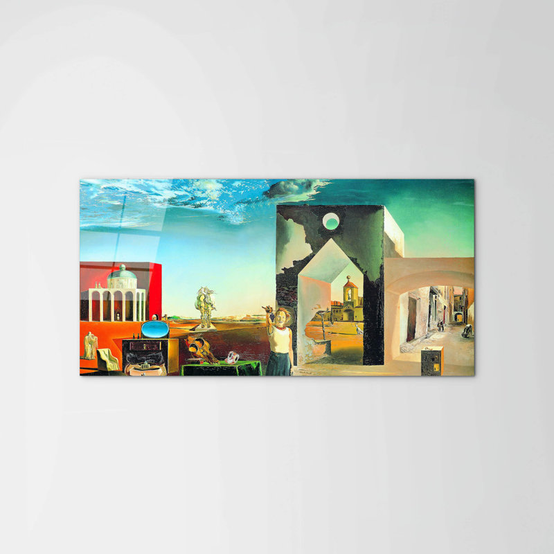 Homage to Salvador- Banlieau De La Ville Paranoiaque Aprés-Midi Sur La Lisiére De L'histoire Européenne 50cm H x 100cm W High Quality Print on Frameless Panel, Lightweight, Ready to Hang