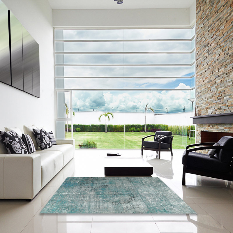 Tapis traditionnel gris / vert, Carré 5 pi