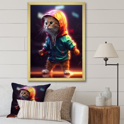 Mignon chaton avec capuche au lever du soleil - impression