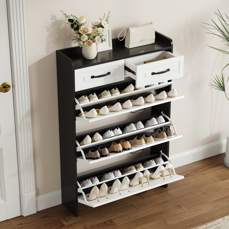 Black Entrance Shoe Cabinet With 3 Flip Drawers And 2 Drawers, Suitable For Hallways In Apartments Modern Drawer Storage Ideal Different Home Styles