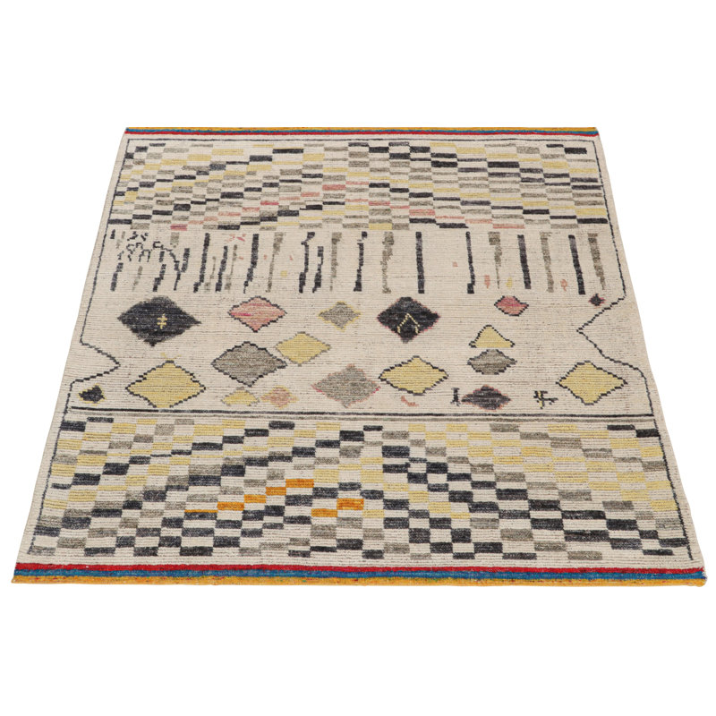 Moroccan Hand Knotted Geometric Area Rug, Rectangle 6' x 8'