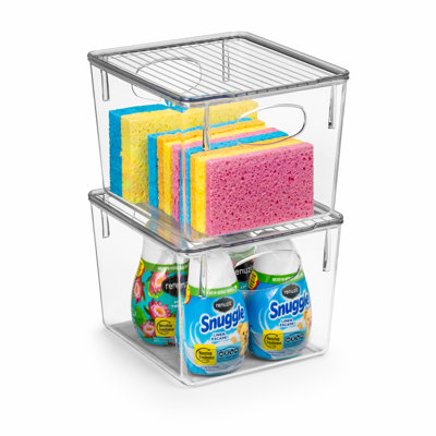 Sorbus 2 Pack Medium Clear Cleaning Supplies Storage Bins with Lids and Handles