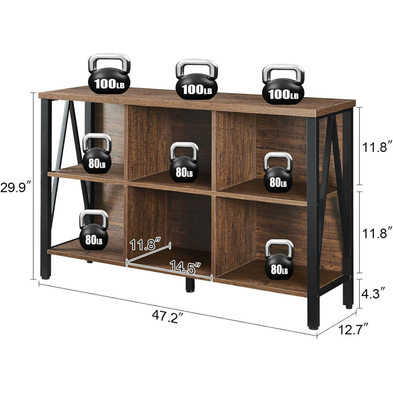Étagère de rangement rustique à cubes, bibliothèque basse à 6 cubes avec accents en forme de V