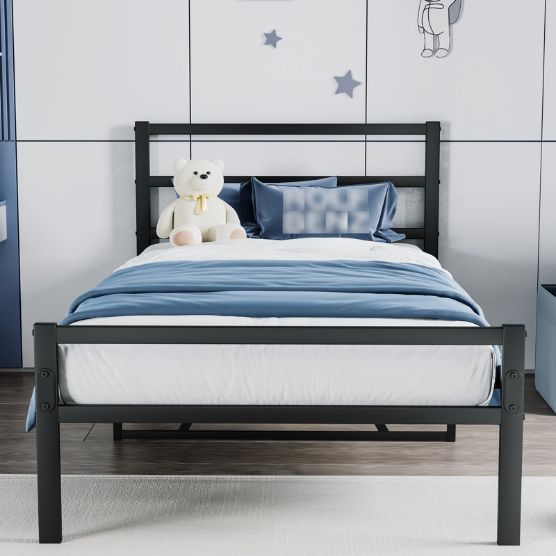 Metal Bed Frame With Headboard, Industrial Platform Design