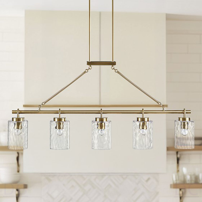 Lustre linéaire à 5 lumières avec abat-jour en verre texturé