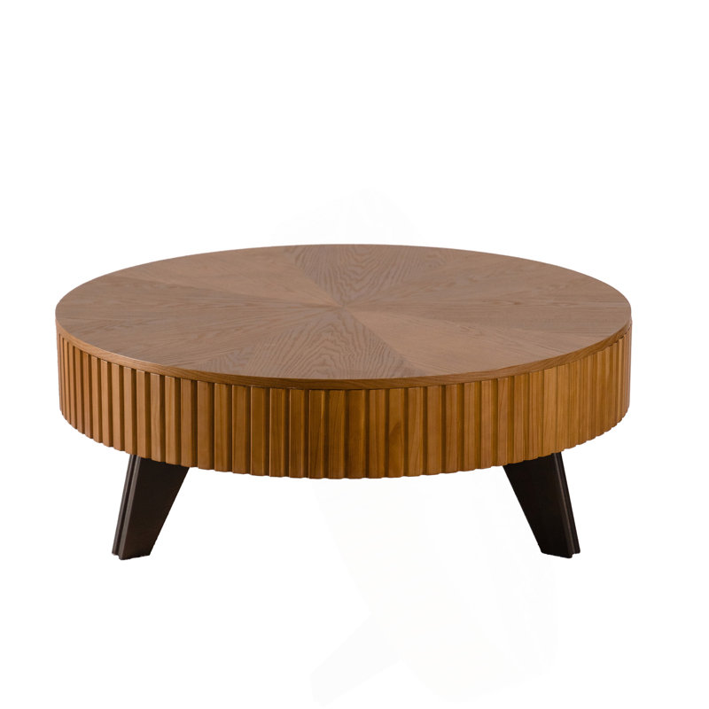 Table basse ronde rétro avec espace de rangement, durable et élégante pour un décor moderne et traditionnel., Naturel