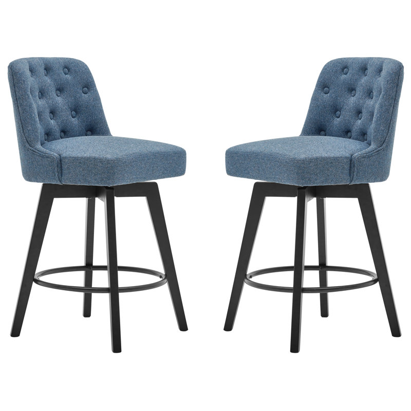 Swivel Upholstered 26'' Counter Stool Wood Leg, Navy
