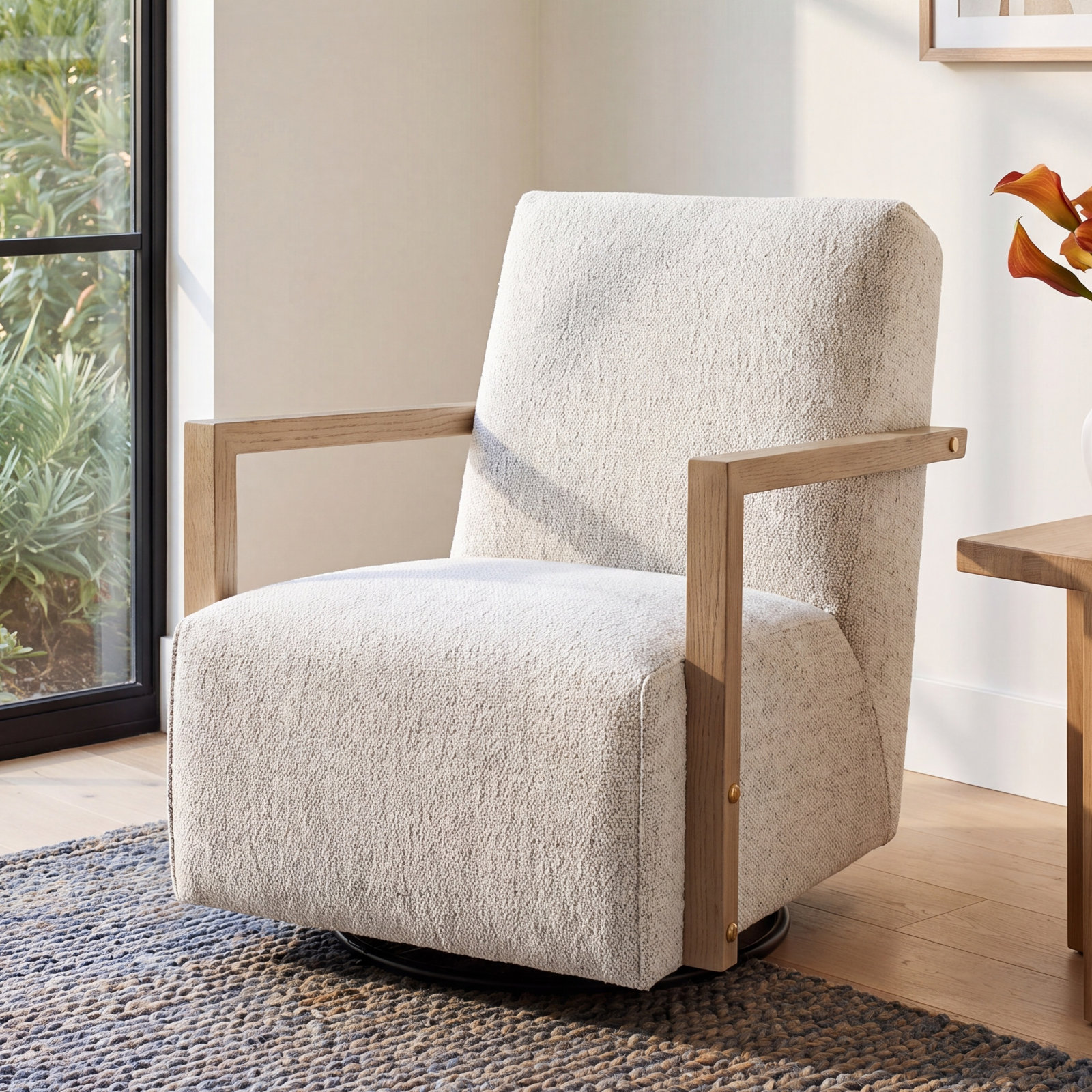 Camino Pine Swivel Armchair, Merino Cotton Performance Boucle